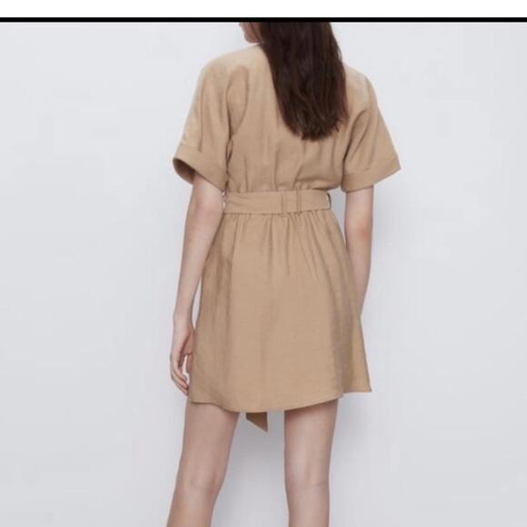 Zara Khaki Utility Short Sleeve Shirtdress Button Up Short Mini Dress Size Small - Picture 8 of 9